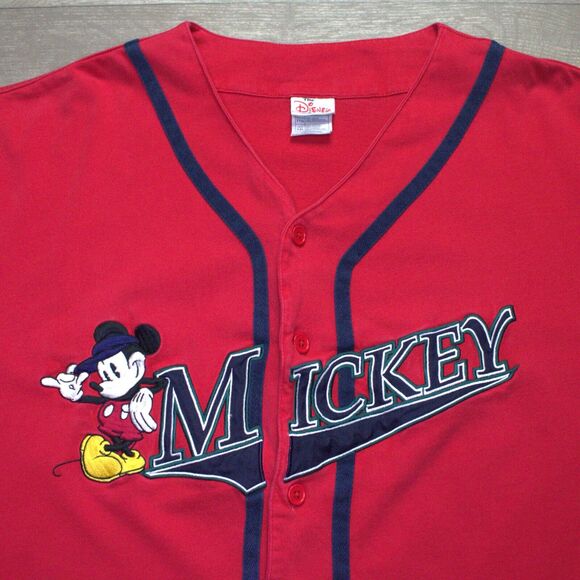 Vintage Disney Store Jersey Mens 2XL Red Mickey Mouse Baseball 1928 League - Picture 1 of 5
